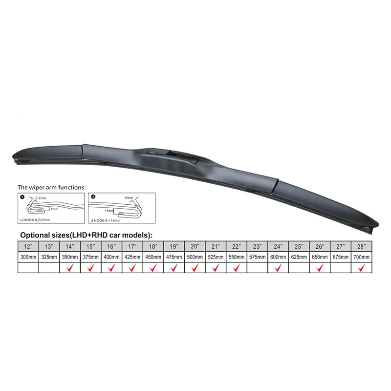 front hybrid wiper blades with j hook adapters t171 detail